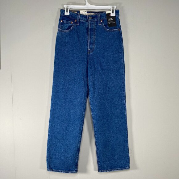 Levi's Premium Ribcage Straight Ankle Jeans Women's 26 Blue Distressed Big E NWT - Picture 1 of 16